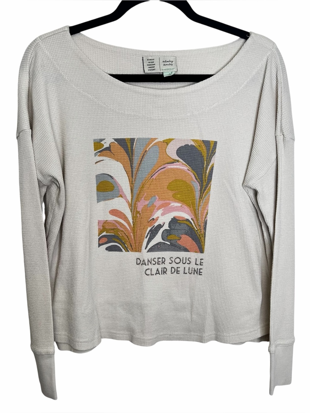 Saturday Sunday Anthropologie Thermal Waffle Pullover Top Sz M Cream Art Print